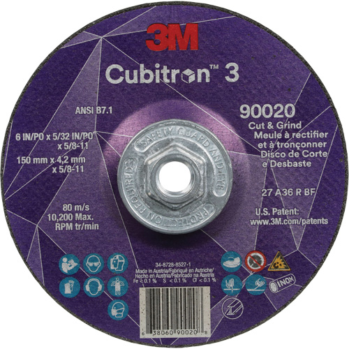 Cubitron 3 Cut & Grind Wheel, 6" x 5/32", 5/8"-11 Arbor, Type T27, 36+ Grit, Ceramic Absolute Business Supply