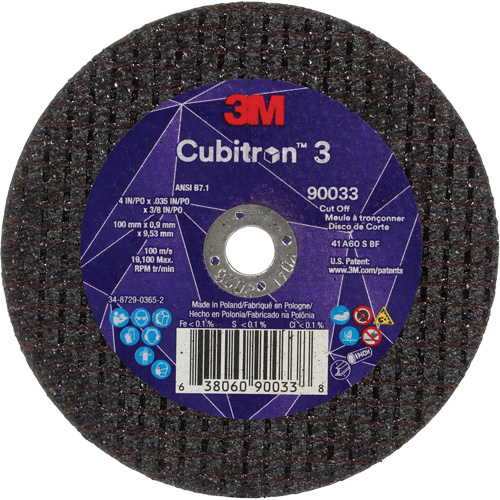 Meule &agrave; tronçonner Cubitron 3, 4" x 0,035", Arbre de 3/8", Type T1, C&eacute;ramique, 21000 Tr/min Absolute Business Supply