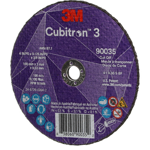 Meule &agrave; tronçonner Cubitron 3, 4" x 1/8", Arbre de 3/8", Type T1, C&eacute;ramique, 21000 Tr/min Absolute Business Supply