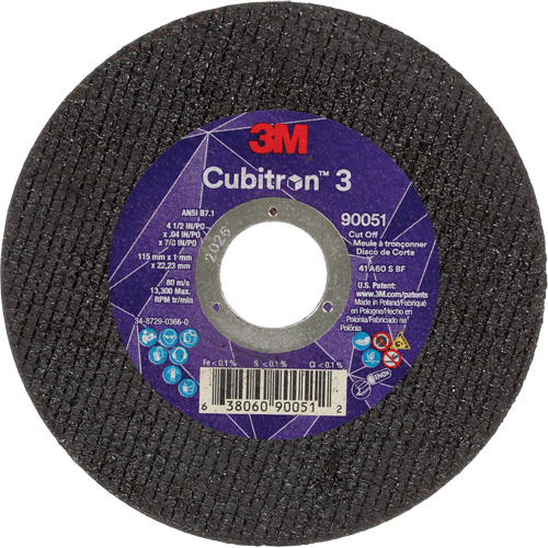 Meule &agrave; tronçonner Cubitron 3, 4-1/2" x 0,04", Arbre de 7/8", Type T1, C&eacute;ramique, 13 300 Tr/min Absolute Business Supply