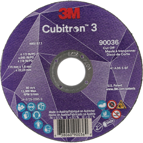 Meule &agrave; tronçonner Cubitron 3, 4-1/2" x 0,045", Arbre de 7/8", Type T1, C&eacute;ramique, 13 300 Tr/min Absolute Business Supply
