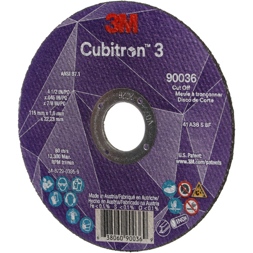Meule &agrave; tronçonner Cubitron 3, 4-1/2" x 0,045", Arbre de 7/8", Type T1, C&eacute;ramique, 13 300 Tr/min Absolute Business Supply