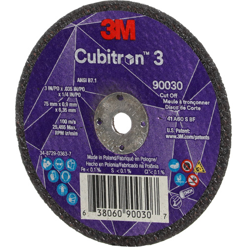 Cubitron 3 Cut-Off Wheel, 3" x 0.035", 1/4" Arbor, Type T1, Ceramic, 21000 RPM Absolute Business Supply