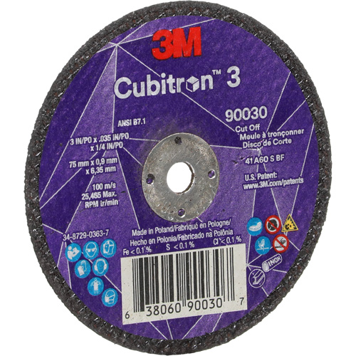 Cubitron 3 Cut-Off Wheel, 3" x 0.035", 1/4" Arbor, Type T1, Ceramic, 21000 RPM Absolute Business Supply