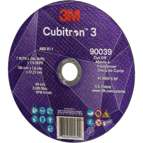 Cubitron 3 Cut-Off Wheel, 7" x 0.09", 7/8" Arbor, Type T27, Ceramic, 8500 RPM Absolute Business Supply
