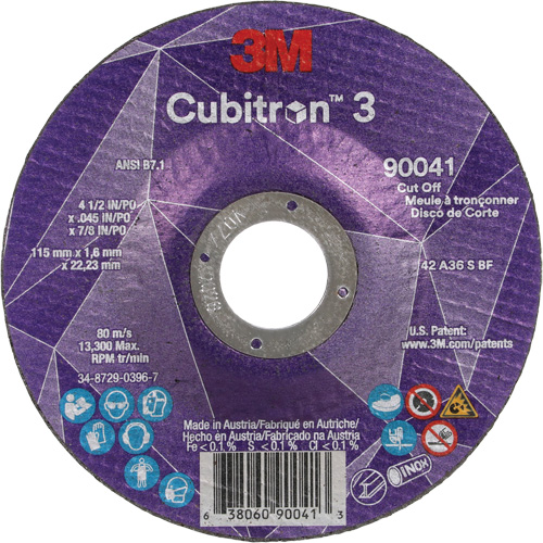 Meule &agrave; tronçonner Cubitron 3, 4-1/2" x 0,045", Arbre de 7/8", Type T27, C&eacute;ramique, 13 300 Tr/min Absolute Business Supply