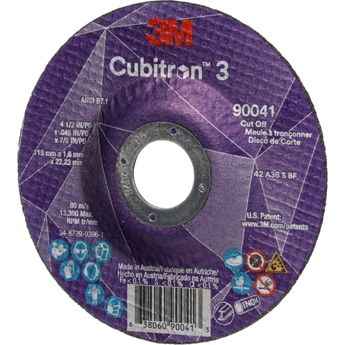 Meule &agrave; tronçonner Cubitron 3, 4-1/2" x 0,045", Arbre de 7/8", Type T27, C&eacute;ramique, 13 300 Tr/min Absolute Business Supply