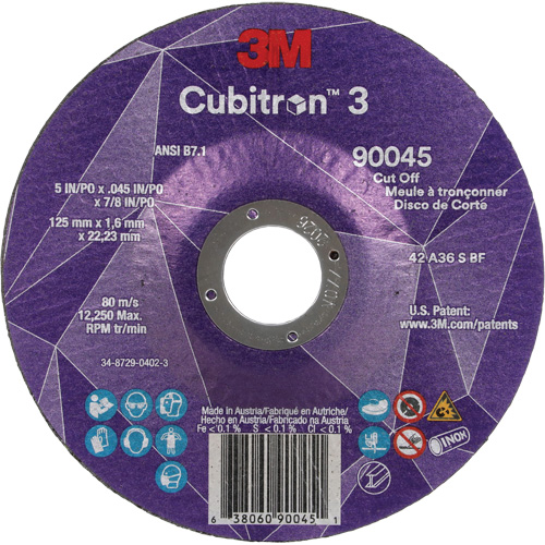 Meule &agrave; tronçonner Cubitron 3, 5" x 0,045", Arbre de 7/8", Type T27, C&eacute;ramique, 12250 Tr/min Absolute Business Supply
