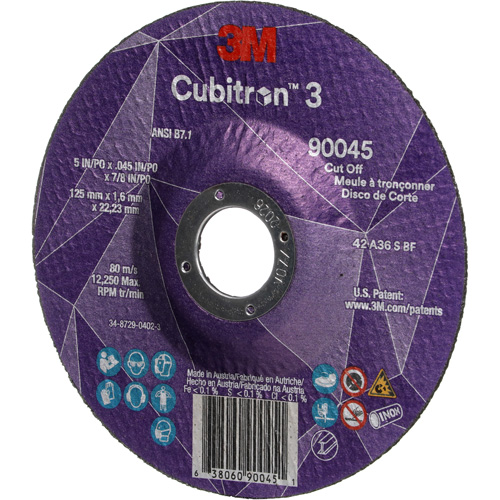 Meule &agrave; tronçonner Cubitron 3, 5" x 0,045", Arbre de 7/8", Type T27, C&eacute;ramique, 12250 Tr/min Absolute Business Supply