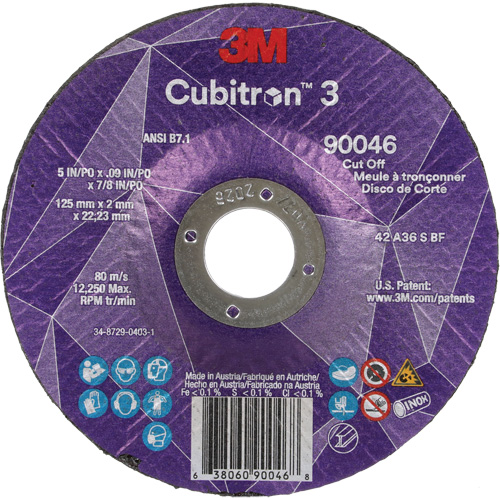 Cubitron 3 Cut-Off Wheel, 5" x 0.09", 7/8" Arbor, Type T27, Ceramic, 12250 RPM Absolute Business Supply