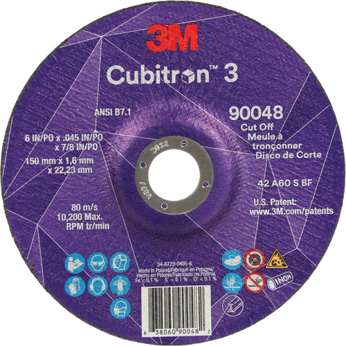 Meule &agrave; tronçonner Cubitron 3, 6" x 0,045", Arbre de 7/8", Type T27, C&eacute;ramique, 10 200 Tr/min Absolute Business Supply