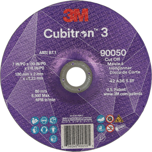 Cubitron 3 Cut-Off Wheel, 7" x 0.09", 7/8" Arbor, Type T27, Ceramic, 8500 RPM Absolute Business Supply