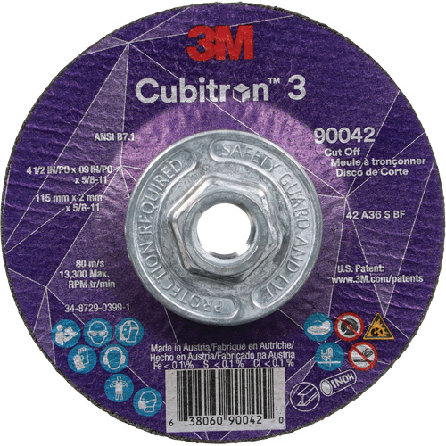Meule &agrave; tronçonner Cubitron 3, 4-1/2" x 0,09", Arbre de 5/8"-11, Type T27, C&eacute;ramique, 13 300 Tr/min Absolute Business Supply