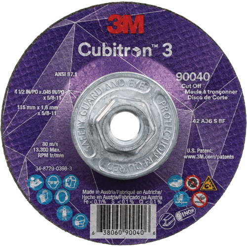 Cubitron 3 Cut-Off Wheel, 4-1/2" x 0.045", 5/8"-11 Arbor, Type T27, Ceramic, 13300 RPM Absolute Business Supply