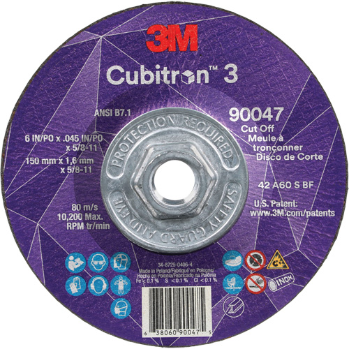 Cubitron 3 Cut-Off Wheel, 6" x 0.045", 5/8"-11 Arbor, Type T27, Ceramic, 10200 RPM Absolute Business Supply