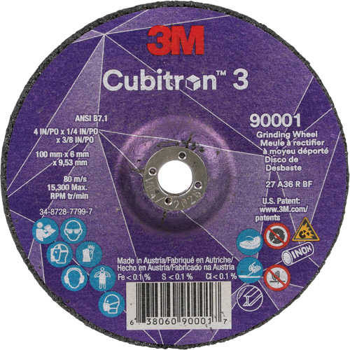 Cubitron 3 Depressed Centre Grinding Wheel, 4" x 1/4", 3/8" Arbor, Ceramic, Type T27 Absolute Business Supply