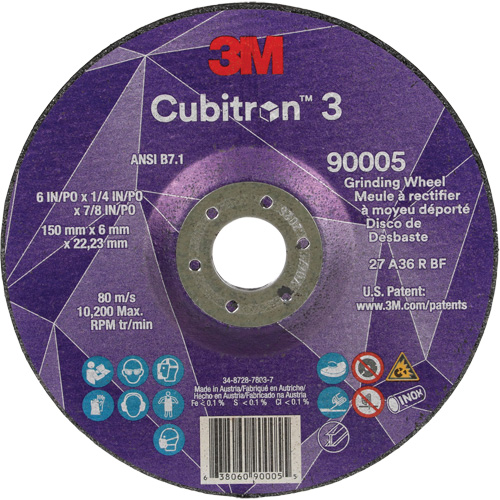 Cubitron 3 Depressed Centre Grinding Wheel, 6" x 1/4", 7/8" Arbor, Ceramic, Type T27 Absolute Business Supply