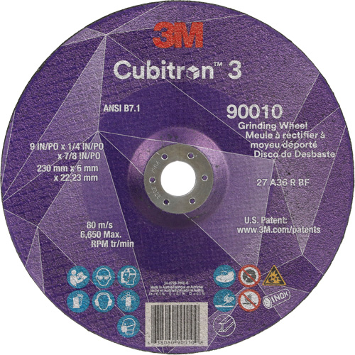 Meule a moyeu d&eacute;port&eacute; Cubitron 3, 9" x 1/4", Arbre 7/8", C&eacute;ramique, Type T27 Absolute Business Supply