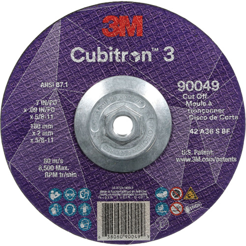 Cubitron 3 Cut-Off Wheel, 7" x 0.09", 5/8"-11 Arbor, Type T27, Ceramic, 8500 RPM Absolute Business Supply