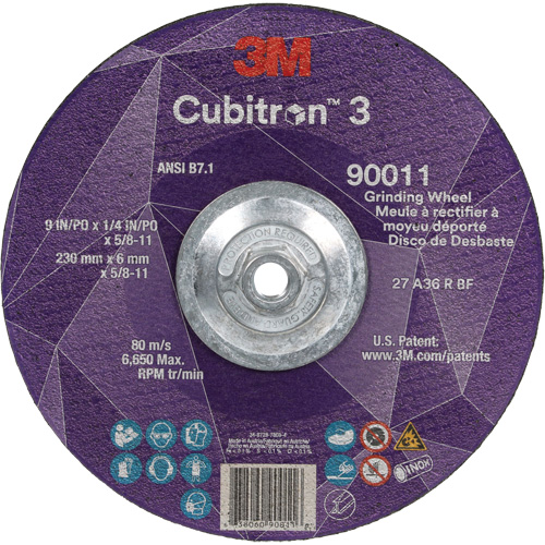 Cubitron 3 Depressed Centre Grinding Wheel, 9" x 0.25", 5/8"-11 Arbor, Ceramic, Type T27 Absolute Business Supply