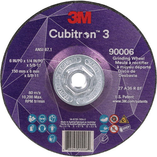 Cubitron 3 Depressed Centre Grinding Wheel, 6" x 0.25", 5/8"-11 Arbor, Ceramic, Type T27 Absolute Business Supply