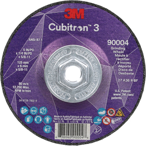 Cubitron 3 meule a moyeu d&eacute;port&eacute;, 5" x 0,25", Arbre 5/8"-11, C&eacute;ramique, Type T27 Absolute Business Supply