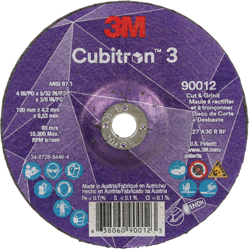 Cubitron 3 Cut and Grind Wheel, 4" x 5/32", 3/8" Arbor, Type 27, 36 Grit, Ceramic Absolute Business Supply