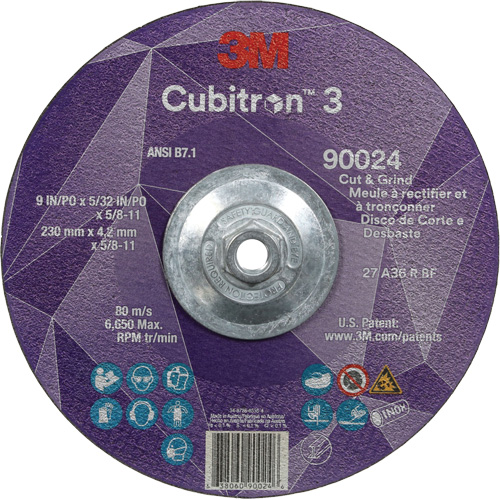 Cubitron 3 Cut and Grind Wheel, 9" x 5/32", 5/8"-11 Arbor, Type 27, 36 Grit, Ceramic Absolute Business Supply