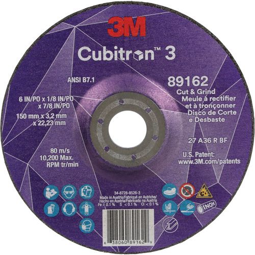 Cubitron 3 Cut and Grind Wheel, 6" x 1/8", 7/8" Arbor, Type 27, 36 Grit, Ceramic Absolute Business Supply