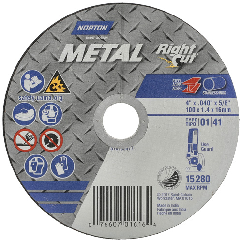 Metal RightCut Right Angle Cut-Off Wheel, 4-1/2" x 0.04", 7/8" Arbor, Type 01/41, Aluminum Oxide, 13580 RPM Absolute Business Supply