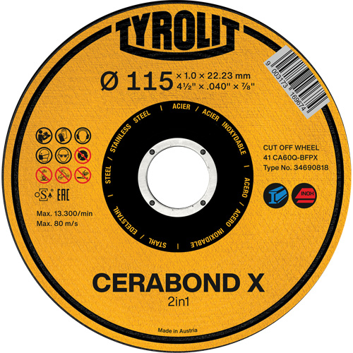 Meule &agrave; tronçonner CA60Q-BFPX CERABOND X, 4-1/2" x 0,039", Arbre de 7/8", Type 1 Absolute Business Supply