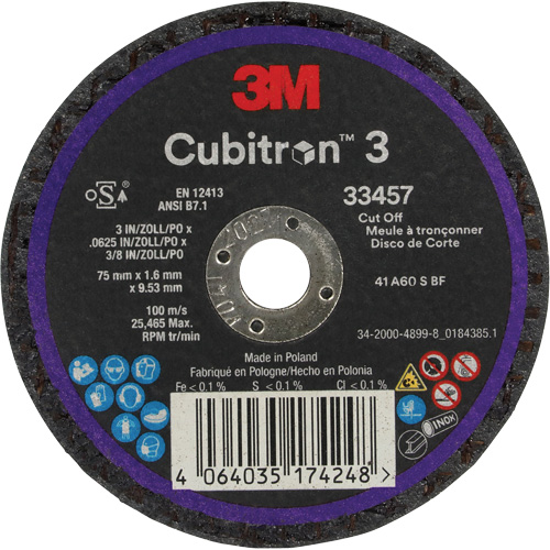 Cubitron 3 Cut-Off Wheel, 3" x 0.063", 3/8" Arbor, Ceramic Absolute Business Supply