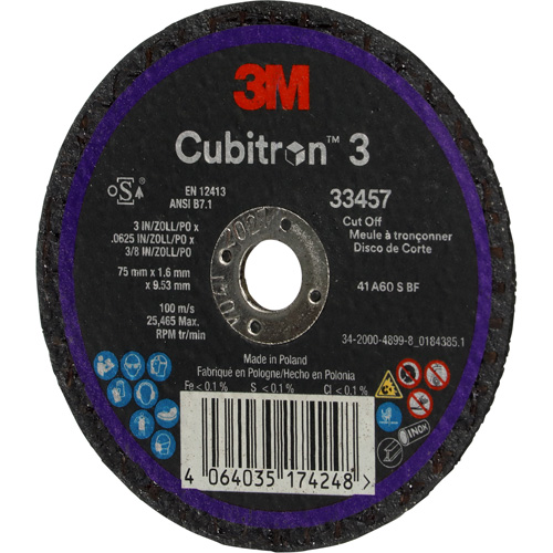 Cubitron 3 Cut-Off Wheel, 3" x 0.063", 3/8" Arbor, Ceramic Absolute Business Supply