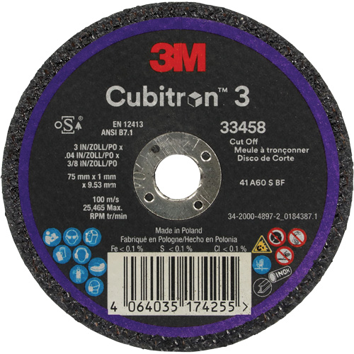 Cubitron 3 Cut-Off Wheel, 3" x 0.039", 3/8" Arbor, Ceramic Absolute Business Supply