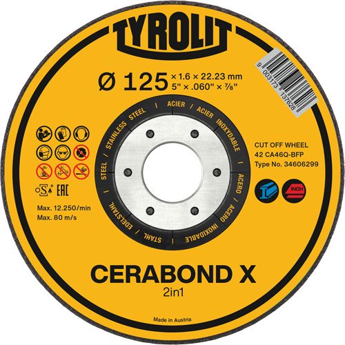 Meule &agrave; tronçonner pour acier et acier inoxydable CERABOND X, 4-1/2" x 0,45", Arbre de 7/8", Type 1, C&eacute;ramique, 12250 Tr/min Absolute Business Supply