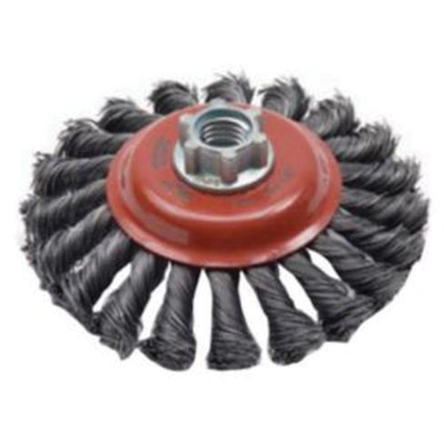 Brosse concave &agrave; fils nou&eacute;s torsad&eacute;s, Dia. 4", Fils 0,02", Arbre 5/8"-11, Acier Absolute Business Supply