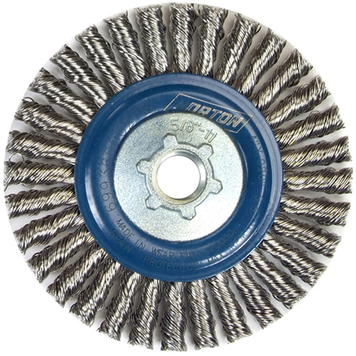 Brosse &agrave; fils nou&eacute;s pour cordons de soudure pour meuleuse angulaire, Dia. 4", Fils 0,02", Arbre 5/8"-11, Acier inoxydable Absolute Business Supply
