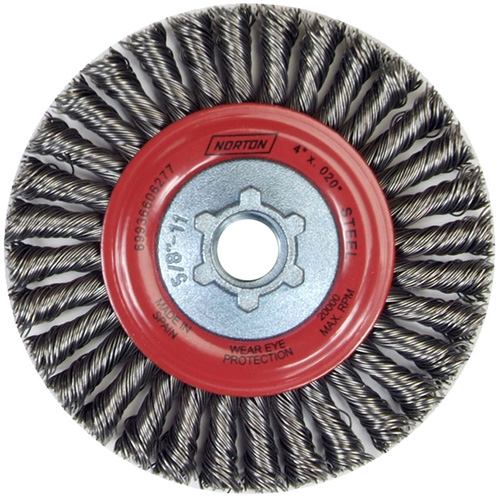 Brosse &agrave; fils nou&eacute;s pour cordons de soudure pour meuleuse angulaire, Dia. 4", Fils 0,02", Arbre 5/8"-11, Acier Absolute Business Supply