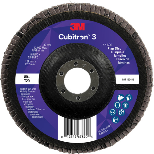 Disque &agrave; lamelles conique 1169F Cubitron 3, 5" x 7/8", Type T29, Grain 80+, C&eacute;ramique Absolute Business Supply