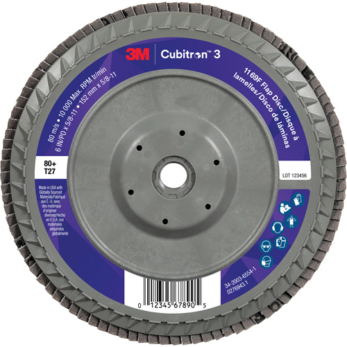 Disque &agrave; lamelles plate 1169F Cubitron 3 &agrave; changement rapide, 6" x 5/8"-11, Type T27, Grain 80+, C&eacute;ramique Absolute Business Supply