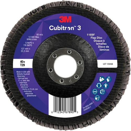 Disque &agrave; lamelles conique 1169F Cubitron 3, 5" x 7/8", Type T29, Grain 40+, C&eacute;ramique Absolute Business Supply