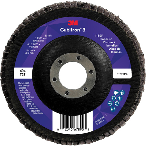 Disque &agrave; lamelles plate 1169F Cubitron 3, 4-1/2" x 7/8", Type T27, Grain 40+, C&eacute;ramique Absolute Business Supply