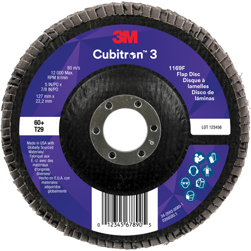 Disque &agrave; lamelles conique 1169F Cubitron 3, 5" x 7/8", Type T29, Grain 60+, C&eacute;ramique Absolute Business Supply