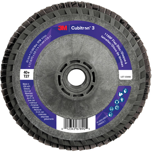 Disque &agrave; lamelles plate 1169F Cubitron 3 &agrave; changement rapide, 4-1/2" x 5/8"-11, Type T27, Grain 40+, C&eacute;ramique Absolute Business Supply