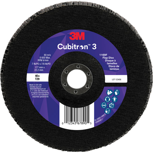Disque &agrave; lamelles conique 1169F Cubitron 3, 7" x 7/8", Type T29, Grain 40+, C&eacute;ramique Absolute Business Supply