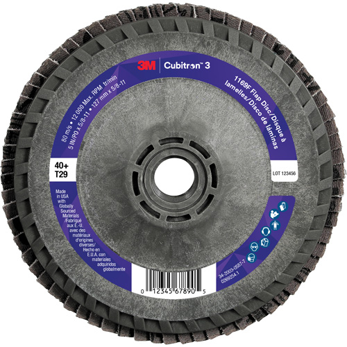 Disque &agrave; lamelles conique 1169F Cubitron 3 &agrave; changement rapide, 5" x 5/8"-11, Type T29, Grain 40+, C&eacute;ramique Absolute Business Supply