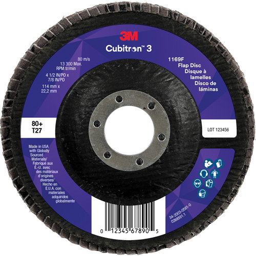 Disque &agrave; lamelles plate 1169F Cubitron 3, 4-1/2" x 7/8", Type T27, Grain 80+, C&eacute;ramique Absolute Business Supply