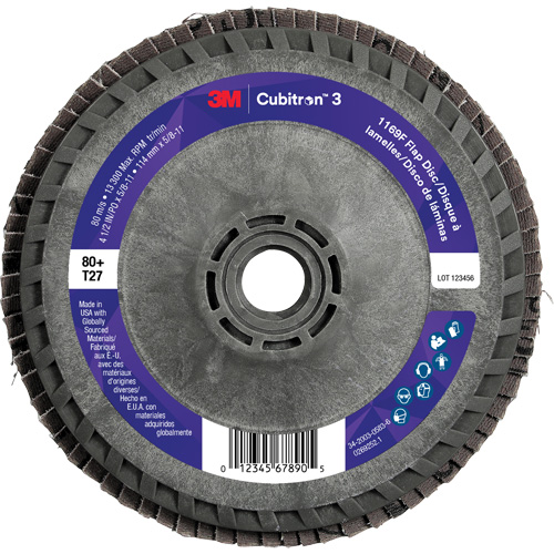 Disque &agrave; lamelles plate 1169F Cubitron 3 &agrave; changement rapide, 4-1/2" x 5/8"-11, Type T27, Grain 80+, C&eacute;ramique Absolute Business Supply