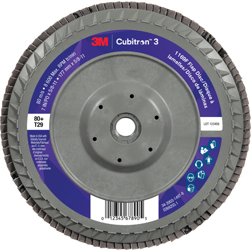 Disque &agrave; lamelles plate 1169F Cubitron 3, 7" x 5/8"-11, Type T29, Grain 80+, C&eacute;ramique Absolute Business Supply