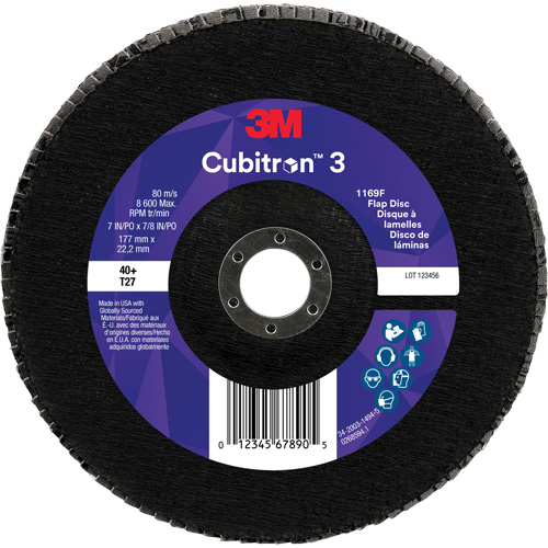 Disque &agrave; lamelles plate 1169F Cubitron 3, 7" x 7/8", Type T27, Grain 40+, C&eacute;ramique Absolute Business Supply